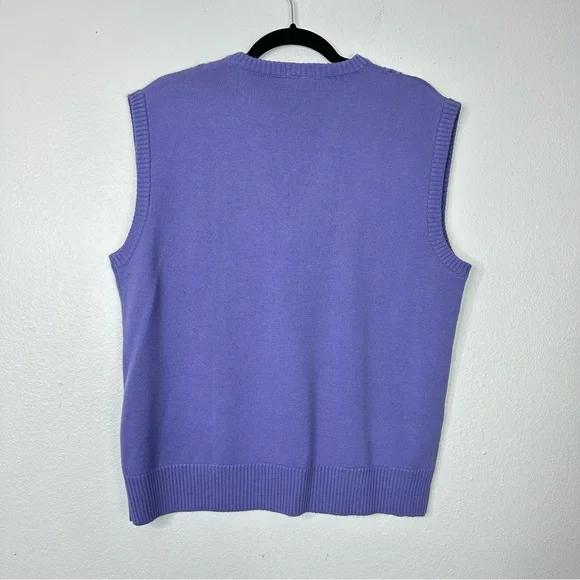 Vintage Izod Lacoste sweater vest v neck cable knit academia 90s lavender preppy - Picture 2 of 6